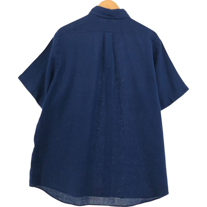 Ralph Lauren Classic Fit Short Sleeve Linen Button Down Shirt Men's XL linen navy blue type Vintage Second Hand