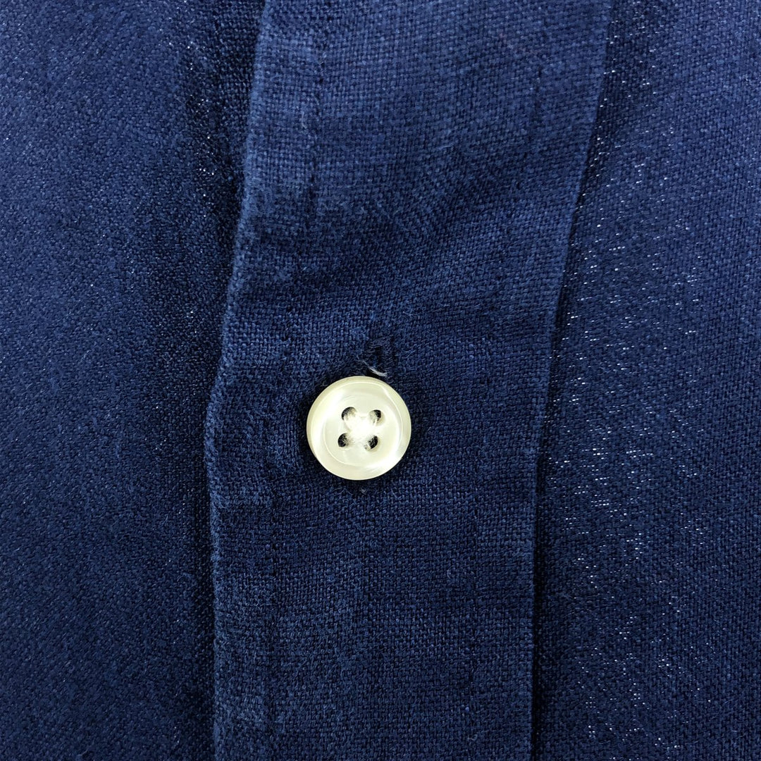 Ralph Lauren Classic Fit Short Sleeve Linen Button Down Shirt Men's XL linen navy blue type Vintage Second Hand