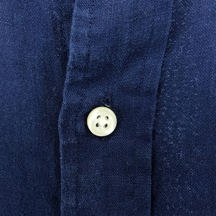 Ralph Lauren Classic Fit Short Sleeve Linen Button Down Shirt Men's XL linen navy blue type Vintage Second Hand