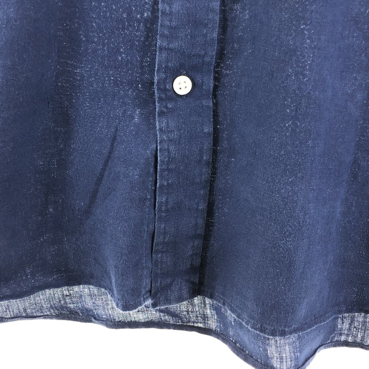 Ralph Lauren Classic Fit Short Sleeve Linen Button Down Shirt Men's XL linen navy blue type Vintage Second Hand