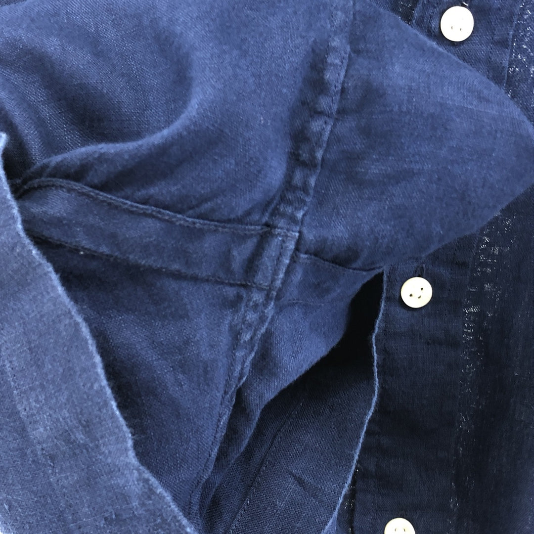 Ralph Lauren Classic Fit Short Sleeve Linen Button Down Shirt Men's XL linen navy blue type Vintage Second Hand