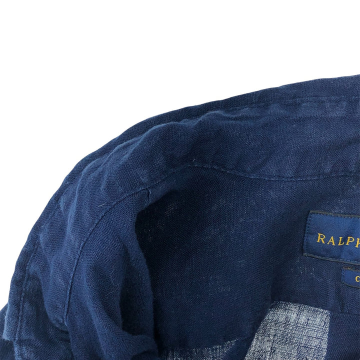 Ralph Lauren Classic Fit Short Sleeve Linen Button Down Shirt Men's XL linen navy blue type Vintage Second Hand