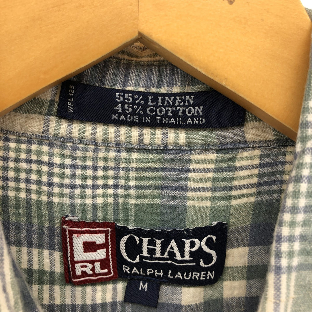 90'S Ralph Lauren Chaps Check Pattern Short Sleeve Cotton x Linen Button Down Shirt Men's M Vintage linen ivory Vintage Second Hand