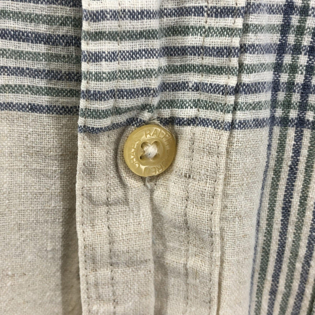 90'S Ralph Lauren Chaps Check Pattern Short Sleeve Cotton x Linen Button Down Shirt Men's M Vintage linen ivory Vintage Second Hand