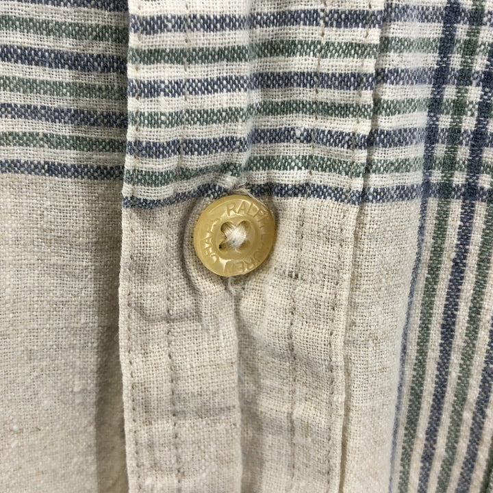 90'S Ralph Lauren Chaps Check Pattern Short Sleeve Cotton x Linen Button Down Shirt Men's M Vintage linen ivory Vintage Second Hand
