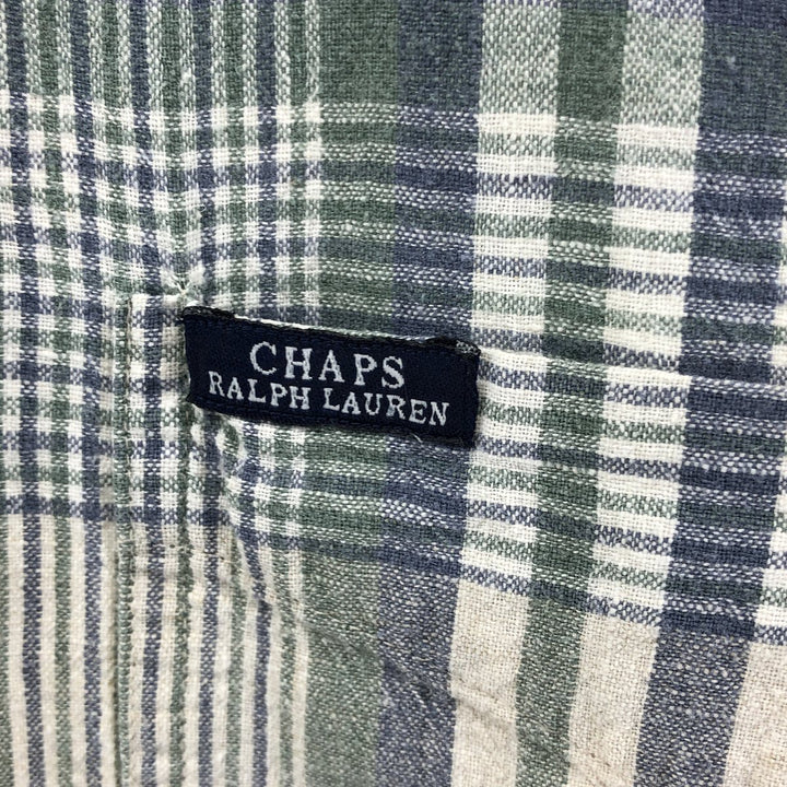 90'S Ralph Lauren Chaps Check Pattern Short Sleeve Cotton x Linen Button Down Shirt Men's M Vintage linen ivory Vintage Second Hand