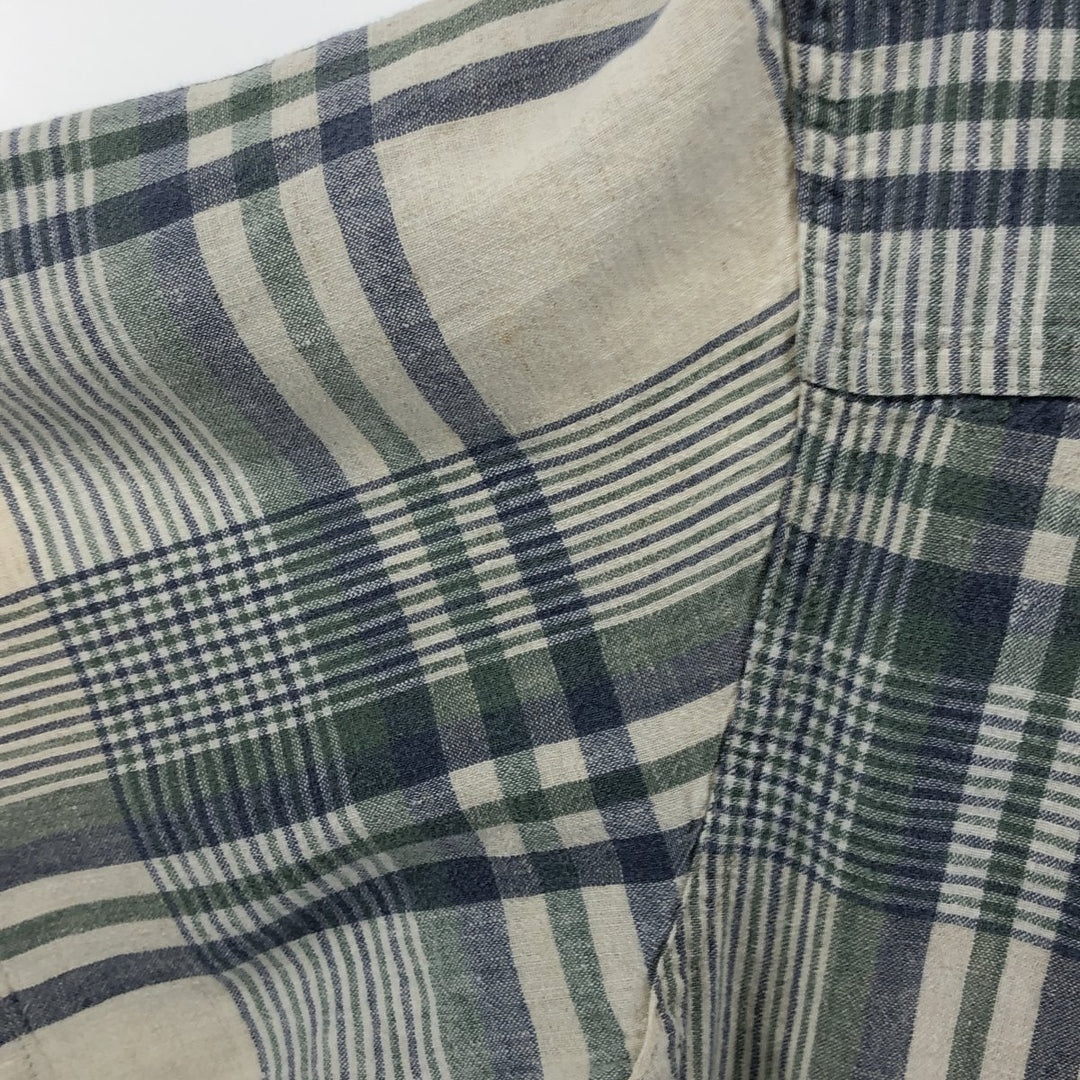 90'S Ralph Lauren Chaps Check Pattern Short Sleeve Cotton x Linen Button Down Shirt Men's M Vintage linen ivory Vintage Second Hand