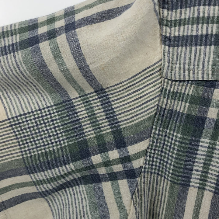 90'S Ralph Lauren Chaps Check Pattern Short Sleeve Cotton x Linen Button Down Shirt Men's M Vintage linen ivory Vintage Second Hand