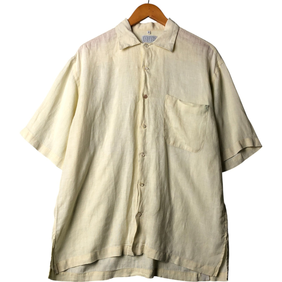 Barneys New York Short Sleeve Linen Shirt Box Shirt Made in Italy Men's S Size linen yellow type Vintage Second Hand