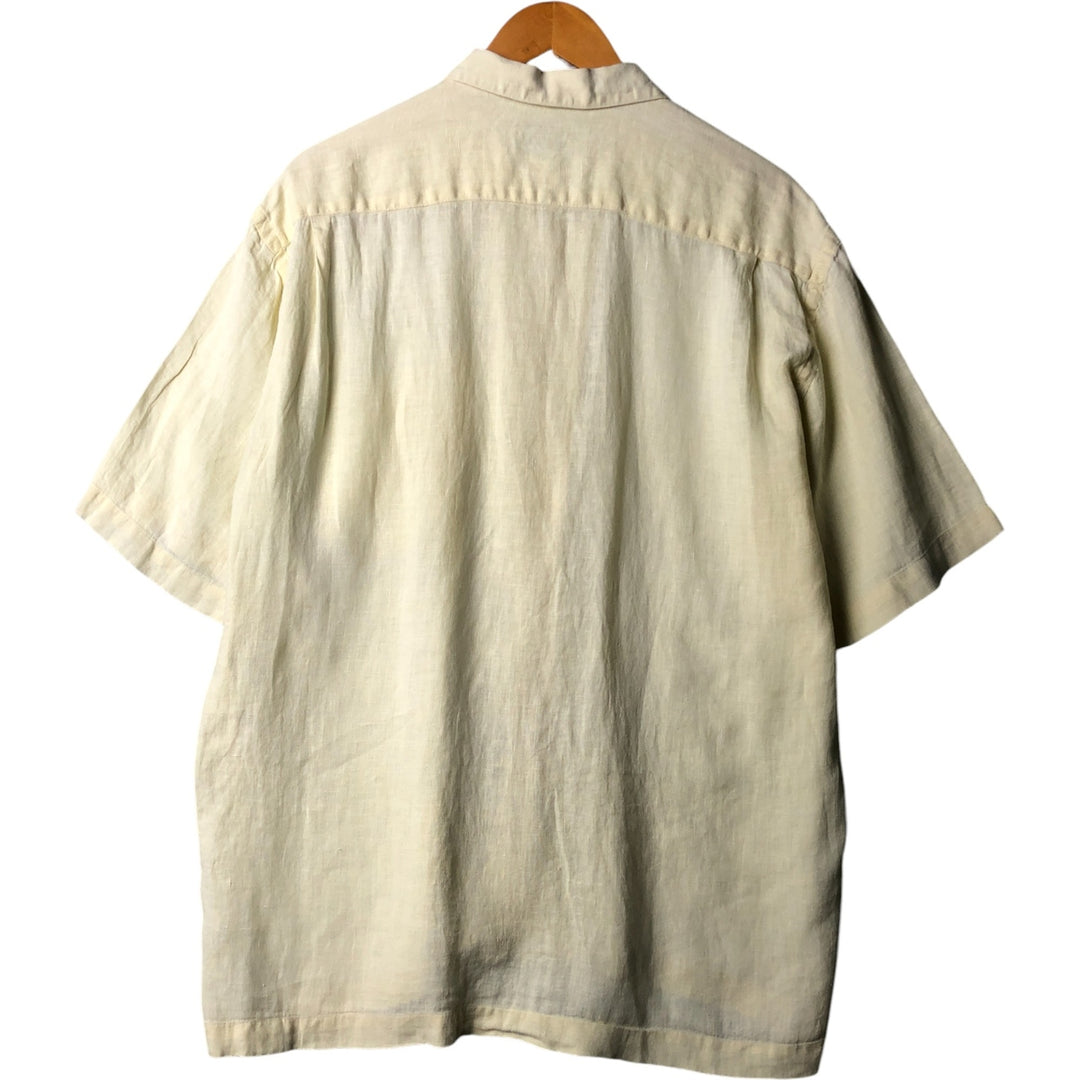 Barneys New York Short Sleeve Linen Shirt Box Shirt Made in Italy Men's S Size linen yellow type Vintage Second Hand