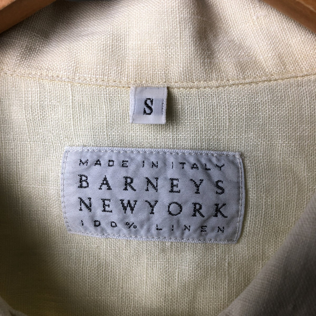 Barneys New York Short Sleeve Linen Shirt Box Shirt Made in Italy Men's S Size linen yellow type Vintage Second Hand
