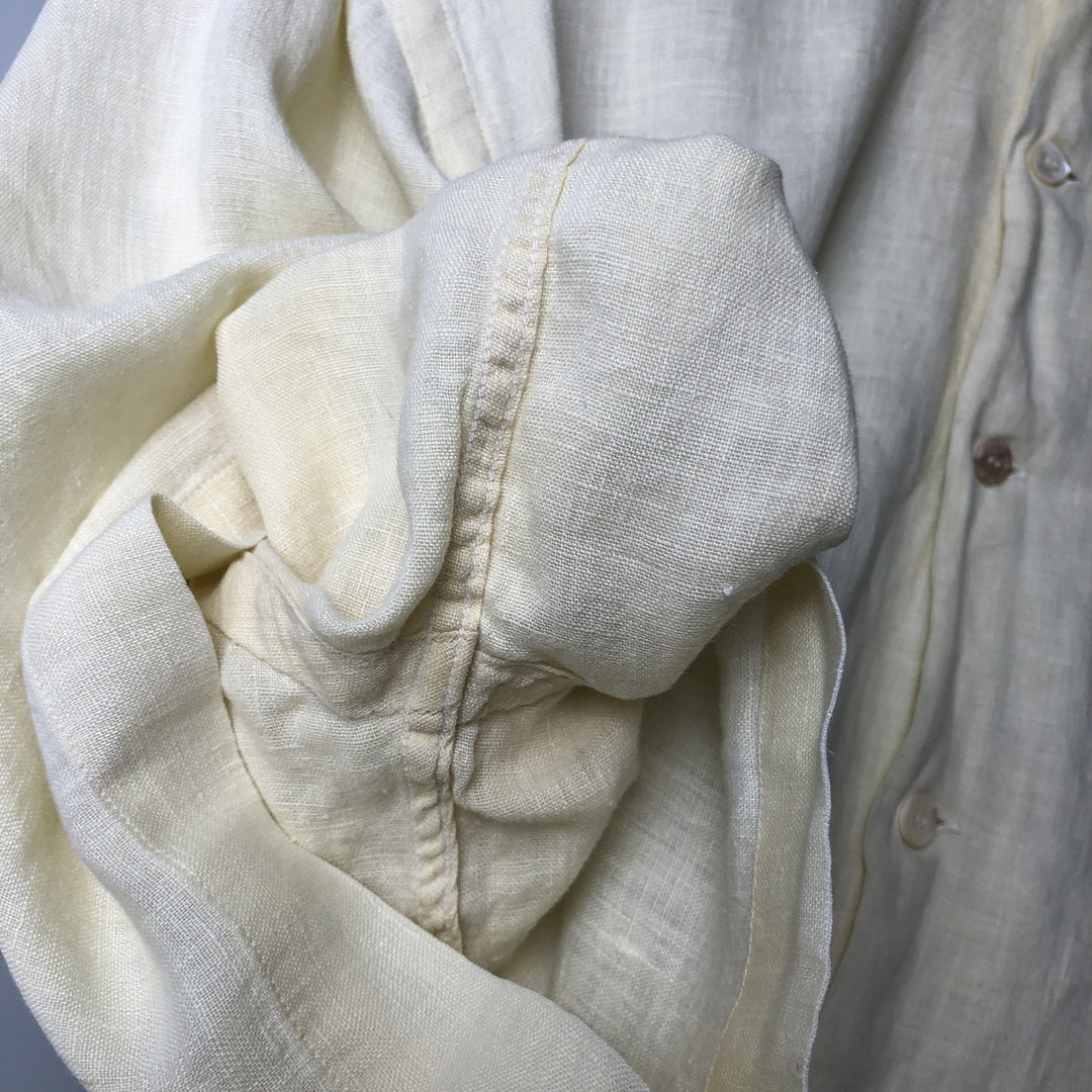 Barneys New York Short Sleeve Linen Shirt Box Shirt Made in Italy Men's S Size linen yellow type Vintage Second Hand