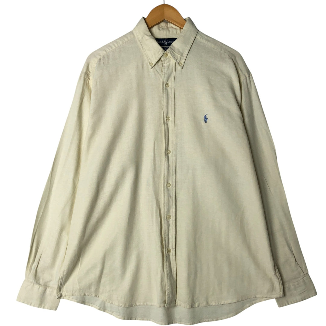Ralph Lauren BLAKE long sleeve button down shirt, men's size L cotton unbleached Vintage Second Hand