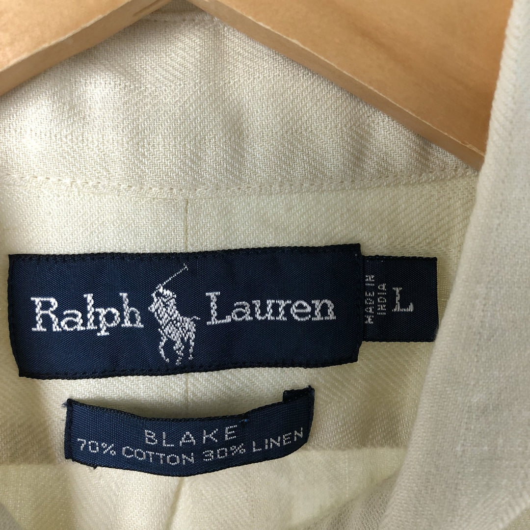 Ralph Lauren BLAKE long sleeve button down shirt, men's size L cotton unbleached Vintage Second Hand