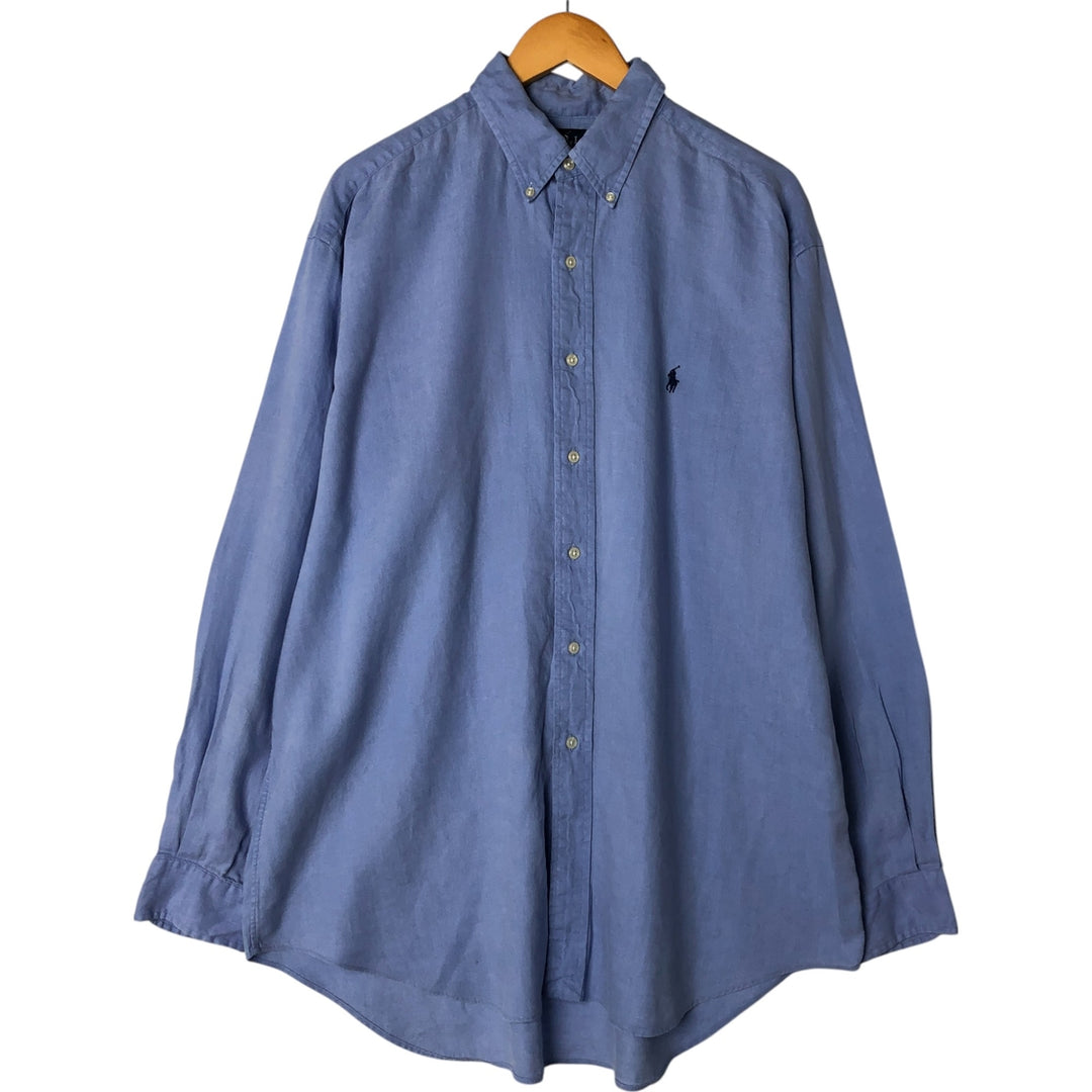 Ralph Lauren BLAKE long sleeve linen button down shirt, men's size L linen Blue type light blue Vintage Second Hand