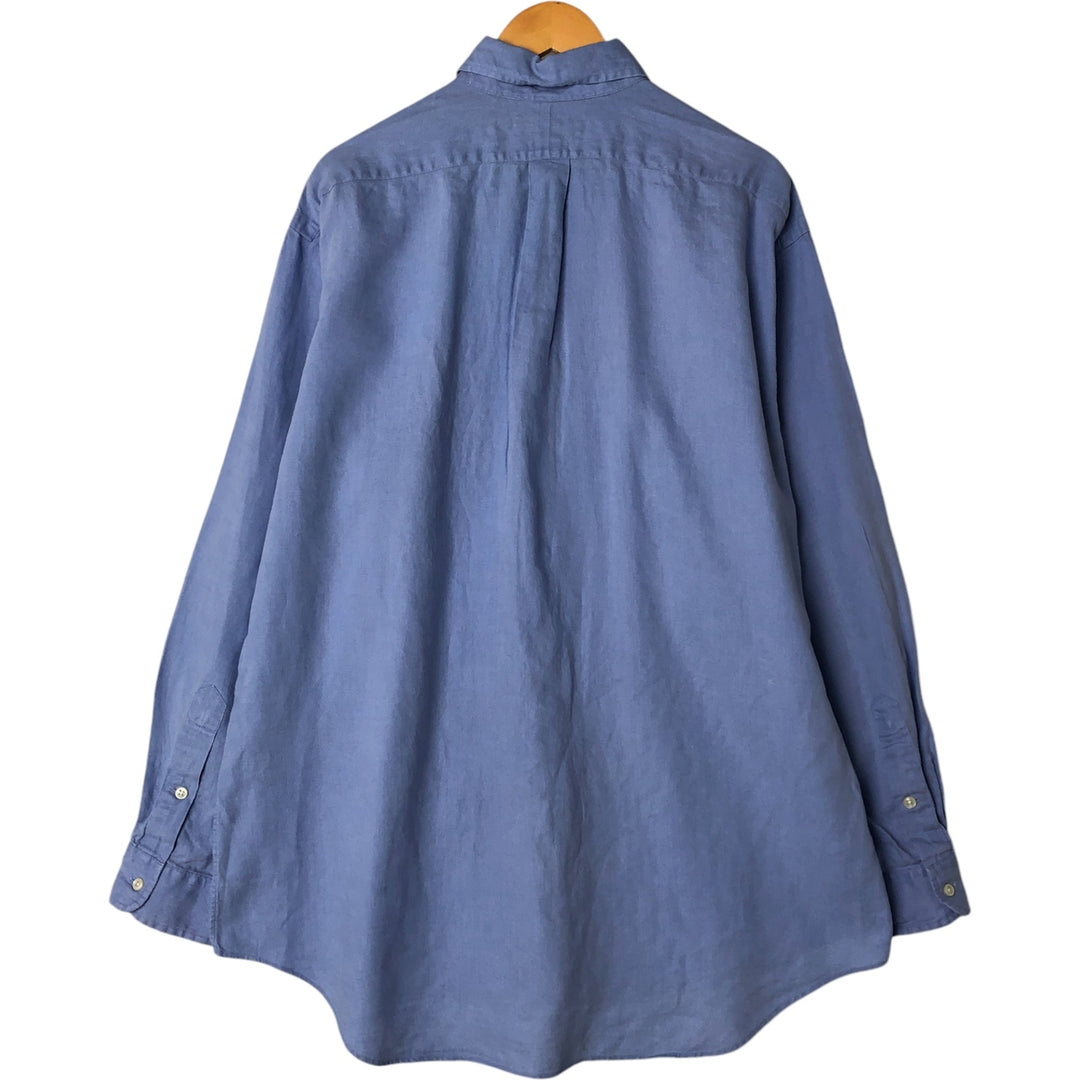 Ralph Lauren BLAKE long sleeve linen button down shirt, men's size L linen Blue type light blue Vintage Second Hand