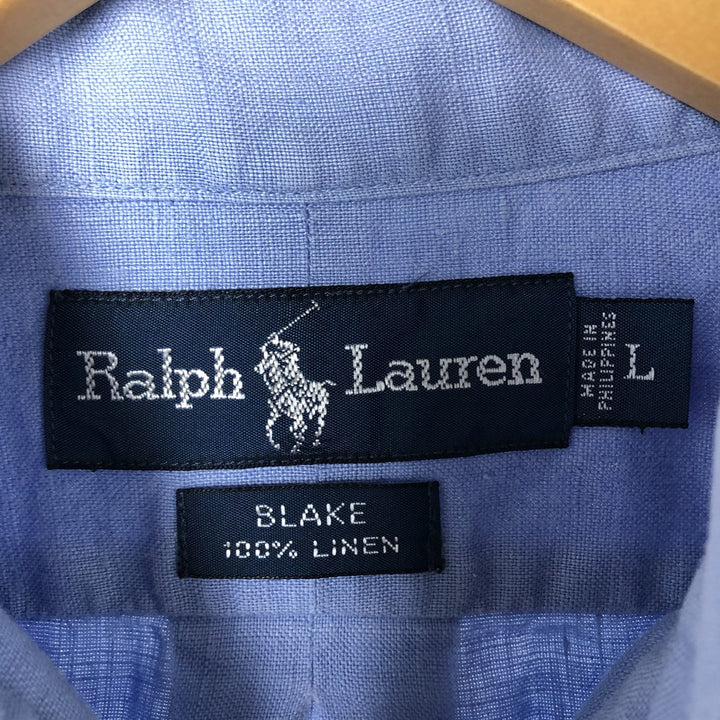 Ralph Lauren BLAKE long sleeve linen button down shirt, men's size L linen Blue type light blue Vintage Second Hand