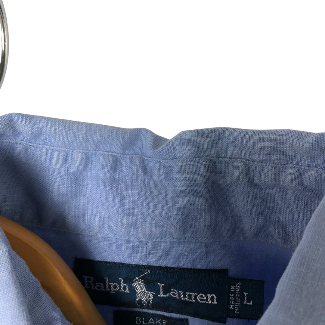 Ralph Lauren BLAKE long sleeve linen button down shirt, men's size L linen Blue type light blue Vintage Second Hand