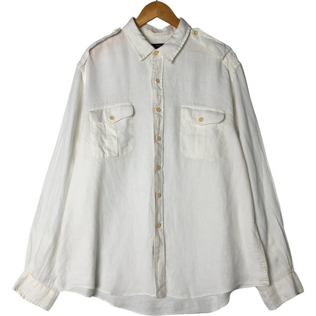 Ralph Lauren POLO RALPH LAUREN Long Sleeve Linen Shirt Men's XXL linen white type Vintage Second Hand