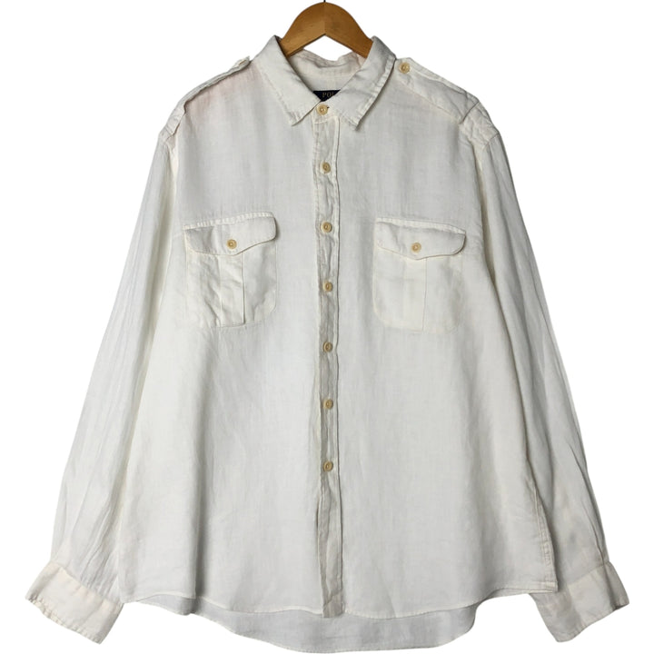 Ralph Lauren POLO RALPH LAUREN Long Sleeve Linen Shirt Men's XXL linen white type Vintage Second Hand