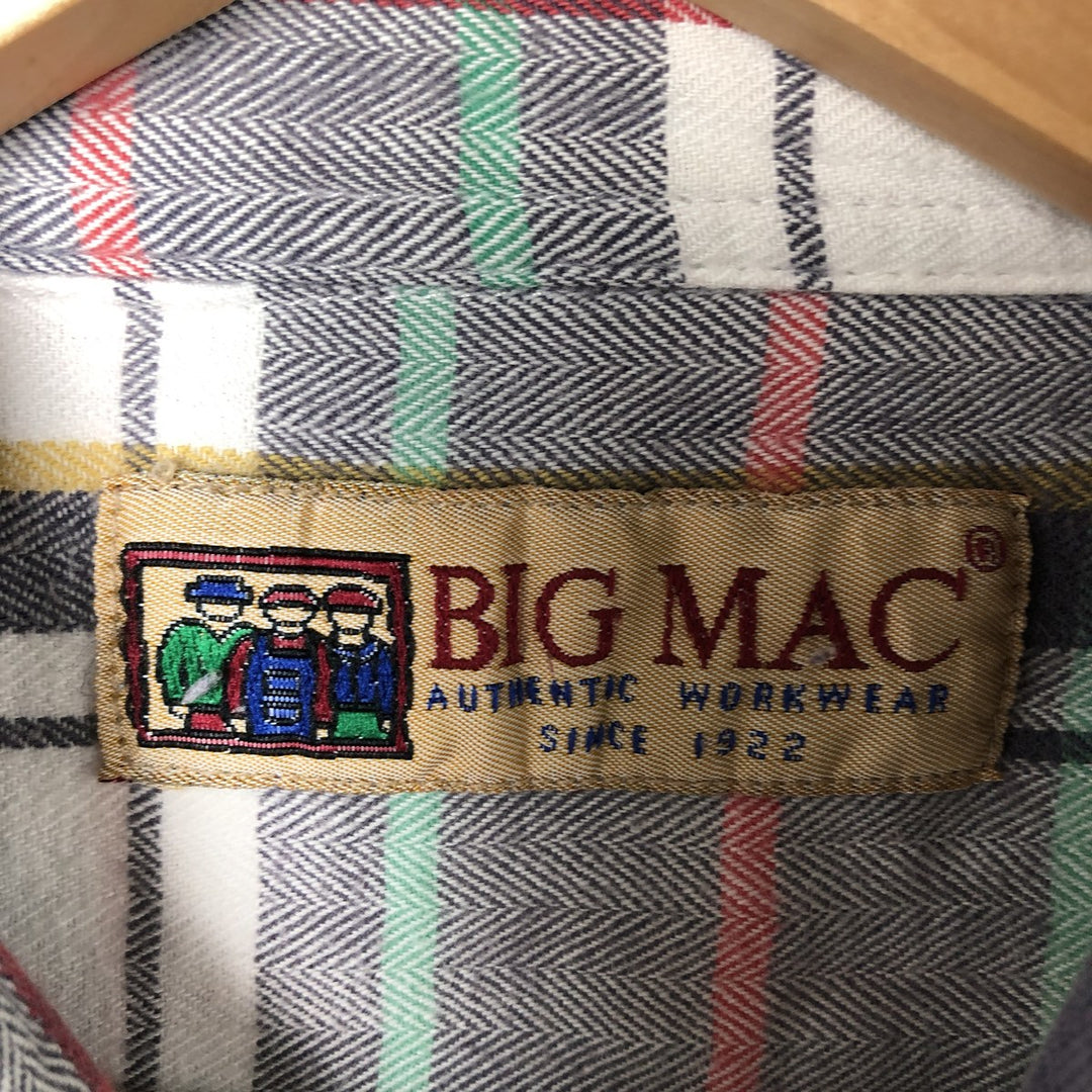 90'S Vintage Big Mac Herringbone Long Sleeve Flannel Check Shirt, Men's Size L cotton navy blue type Vintage Second Hand