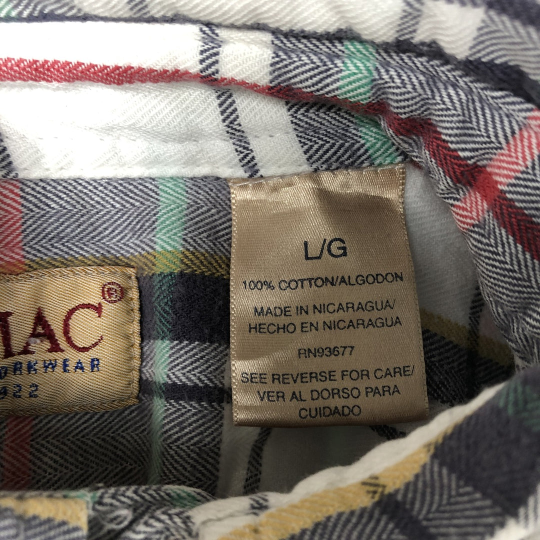 90'S Vintage Big Mac Herringbone Long Sleeve Flannel Check Shirt, Men's Size L cotton navy blue type Vintage Second Hand