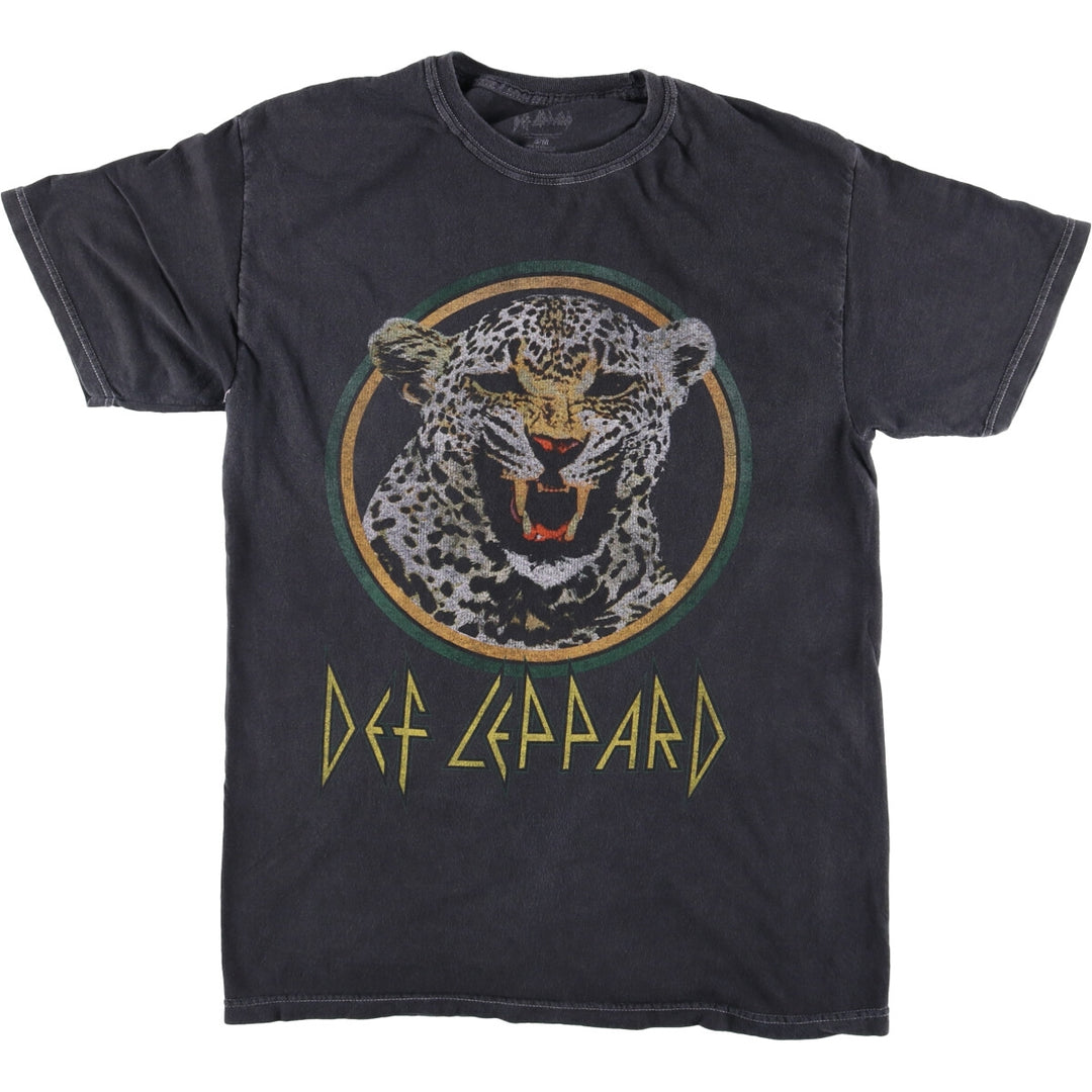 DEF LEPPARD Leopard Pattern Band T-shirt Band Tee Men's M size cotton Charcoal Vintage Second Hand