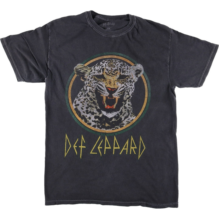DEF LEPPARD Leopard Pattern Band T-shirt Band Tee Men's M size cotton Charcoal Vintage Second Hand