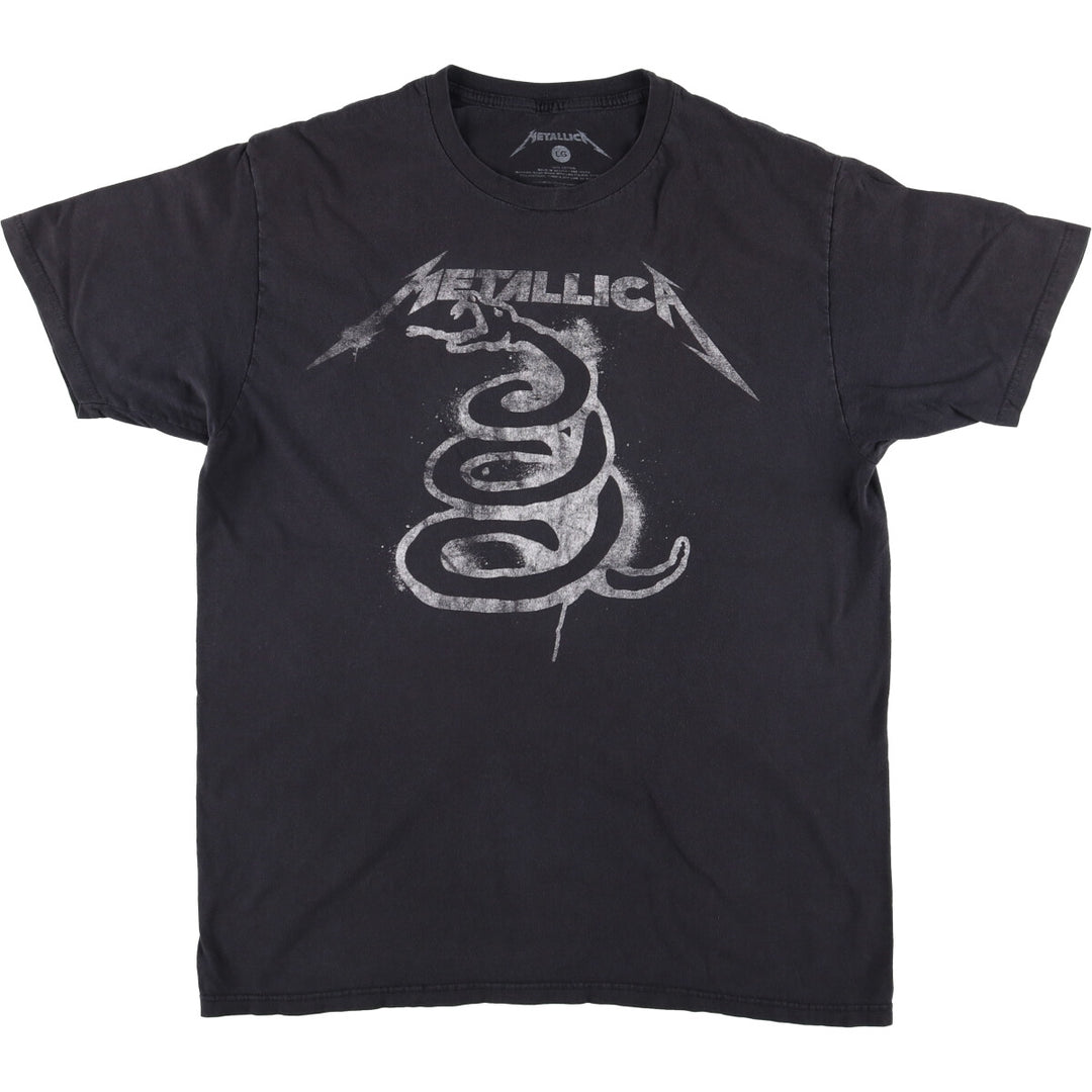 METALLICA Snake Pattern Python Pattern Band T-Shirt Band Tee Men's L size cotton black type Vintage Second Hand