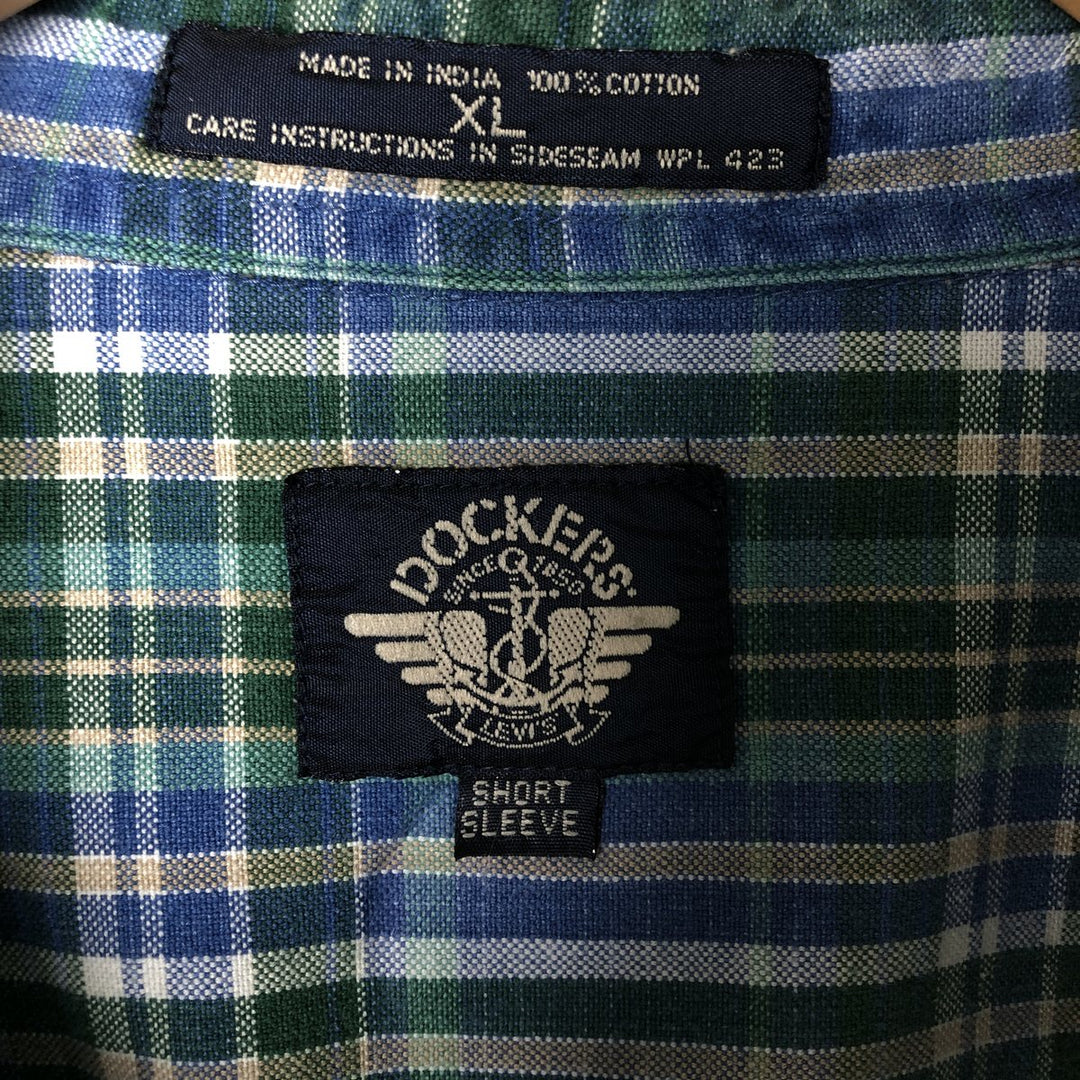 Dockers short sleeve button down check shirt, men's XL size cotton green type Vintage Second Hand