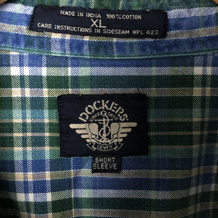 Dockers short sleeve button down check shirt, men's XL size cotton green type Vintage Second Hand