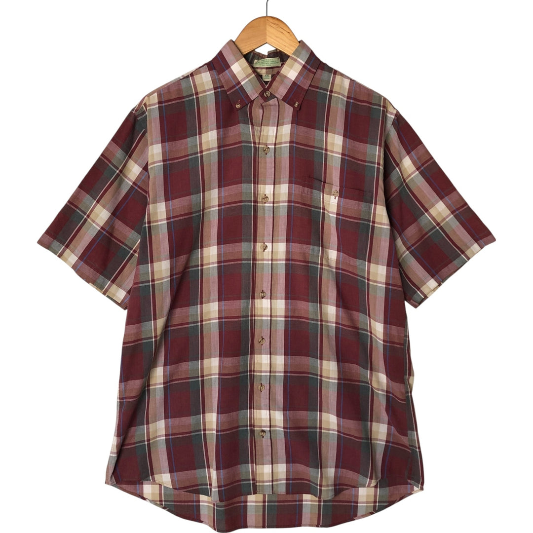 St. John's Bay Short Sleeve Button-Down Check Shirt, Made in USA, Men's Size L cotton wine-red Vintage Second Hand