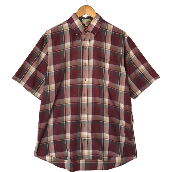 St. John's Bay Short Sleeve Button-Down Check Shirt, Made in USA, Men's Size L cotton wine-red Vintage Second Hand