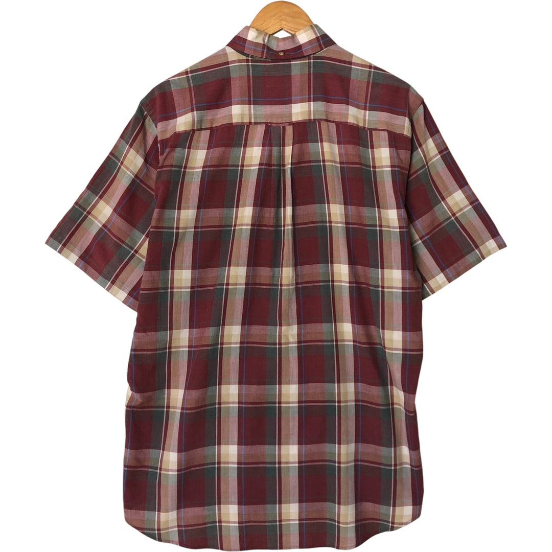 St. John's Bay Short Sleeve Button-Down Check Shirt, Made in USA, Men's Size L cotton wine-red Vintage Second Hand