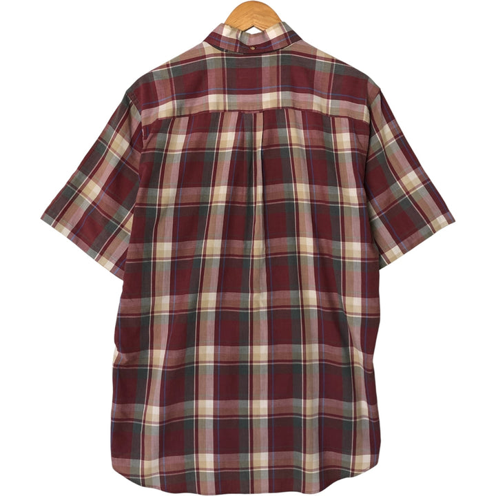St. John's Bay Short Sleeve Button-Down Check Shirt, Made in USA, Men's Size L cotton wine-red Vintage Second Hand