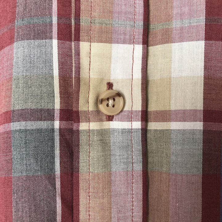 St. John's Bay Short Sleeve Button-Down Check Shirt, Made in USA, Men's Size L cotton wine-red Vintage Second Hand