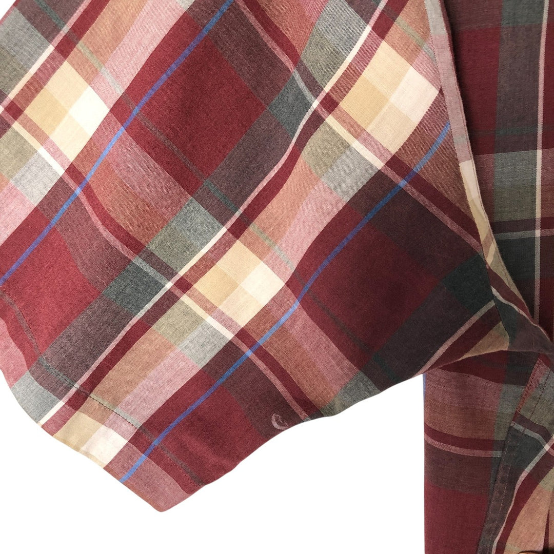 St. John's Bay Short Sleeve Button-Down Check Shirt, Made in USA, Men's Size L cotton wine-red Vintage Second Hand