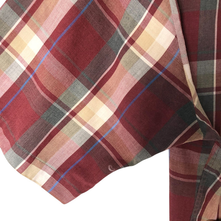 St. John's Bay Short Sleeve Button-Down Check Shirt, Made in USA, Men's Size L cotton wine-red Vintage Second Hand