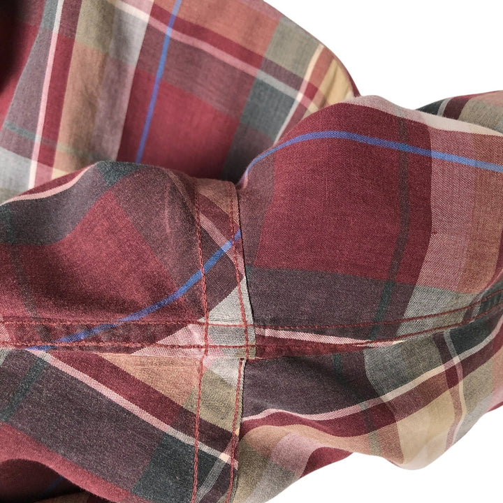 St. John's Bay Short Sleeve Button-Down Check Shirt, Made in USA, Men's Size L cotton wine-red Vintage Second Hand