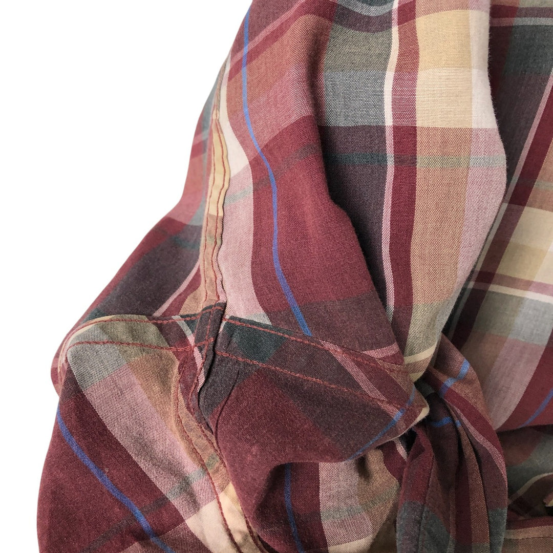 St. John's Bay Short Sleeve Button-Down Check Shirt, Made in USA, Men's Size L cotton wine-red Vintage Second Hand