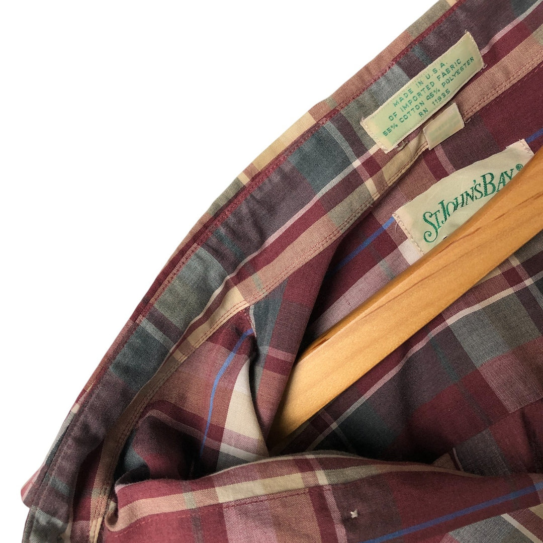 St. John's Bay Short Sleeve Button-Down Check Shirt, Made in USA, Men's Size L cotton wine-red Vintage Second Hand