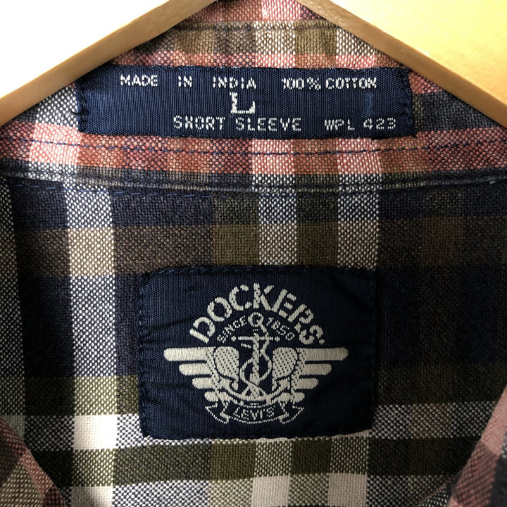 Dockers Short Sleeve Cotton Check Shirt, Men's Size L cotton Khaki type sage green Vintage Second Hand