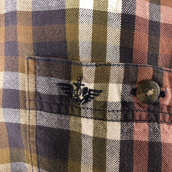 Dockers Short Sleeve Cotton Check Shirt, Men's Size L cotton Khaki type sage green Vintage Second Hand