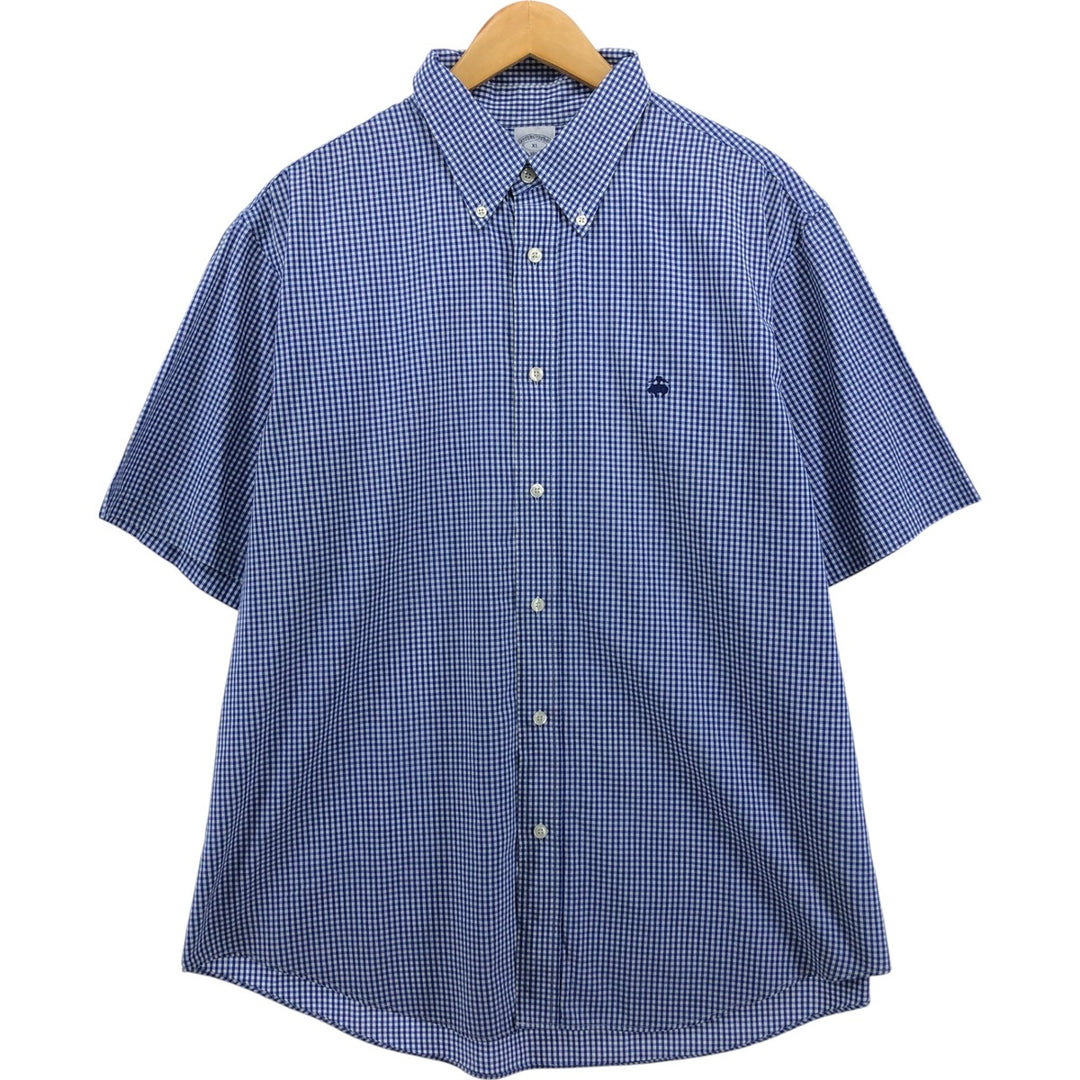 Brooks Brothers REGENT Short Sleeve Button-Down Check Shirt, Men's Size XL cotton blue type Vintage Second Hand