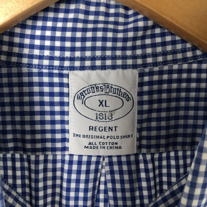 Brooks Brothers REGENT Short Sleeve Button-Down Check Shirt, Men's Size XL cotton blue type Vintage Second Hand