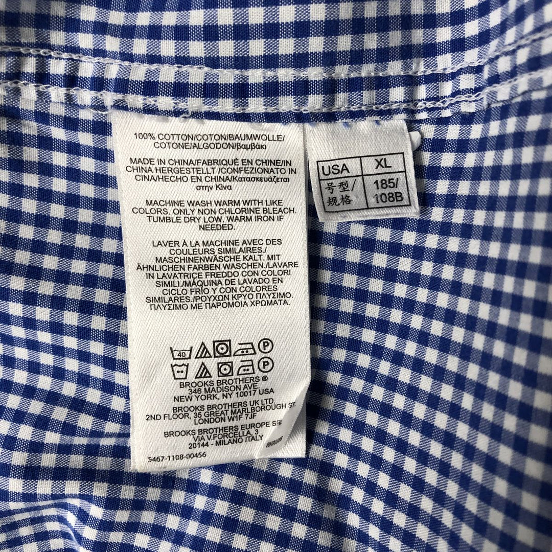 Brooks Brothers REGENT Short Sleeve Button-Down Check Shirt, Men's Size XL cotton blue type Vintage Second Hand