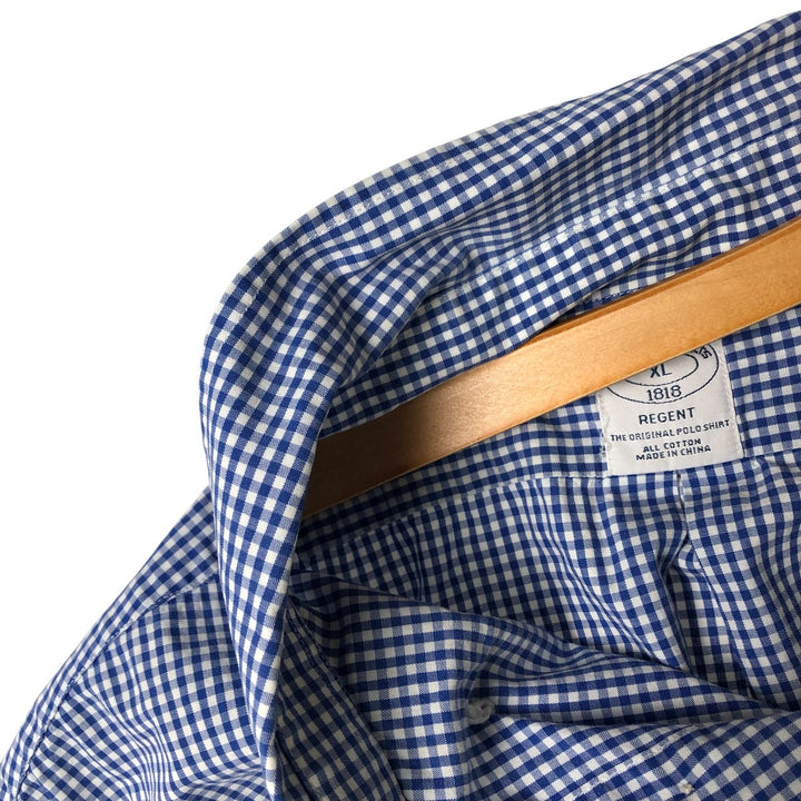 Brooks Brothers REGENT Short Sleeve Button-Down Check Shirt, Men's Size XL cotton blue type Vintage Second Hand