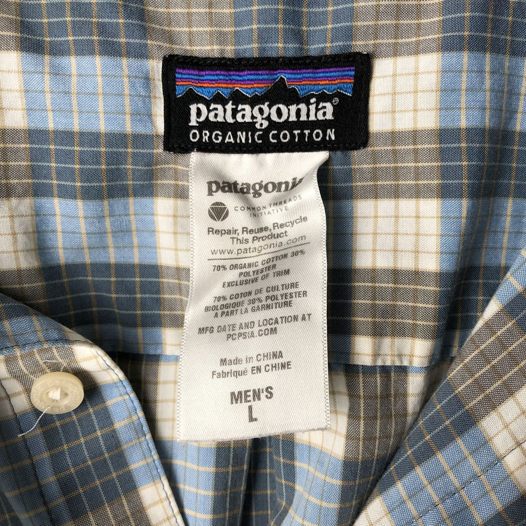 Patagonia Fezzman Shirt (53962SP11), short-sleeved cotton check shirt, men's size L Organic cotton Blue type light blue Vintage Second Hand