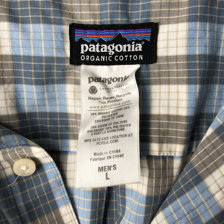 Patagonia Fezzman Shirt (53962SP11), short-sleeved cotton check shirt, men's size L Organic cotton Blue type light blue Vintage Second Hand