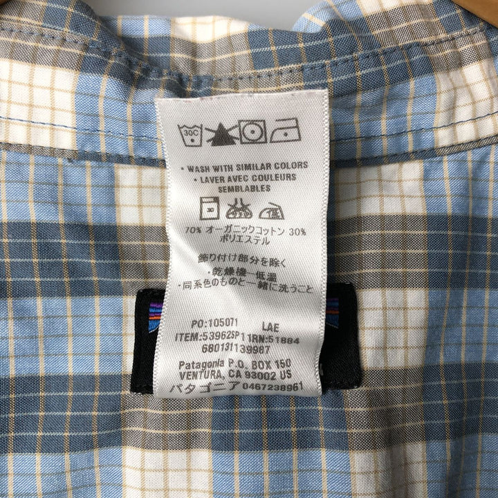 Patagonia Fezzman Shirt (53962SP11), short-sleeved cotton check shirt, men's size L Organic cotton Blue type light blue Vintage Second Hand